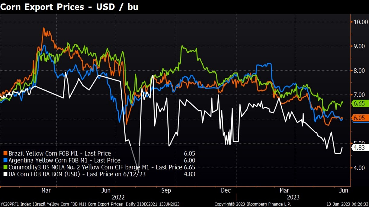 Corn export prices